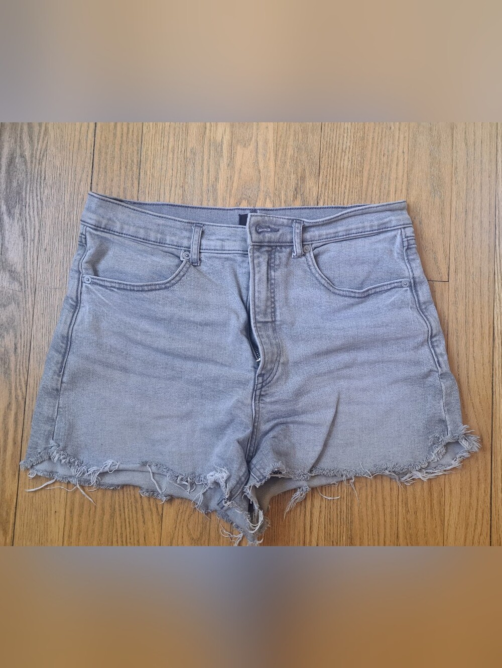 NEW! Express Women's High Waist Distressed Denim Shorts - Light Gray